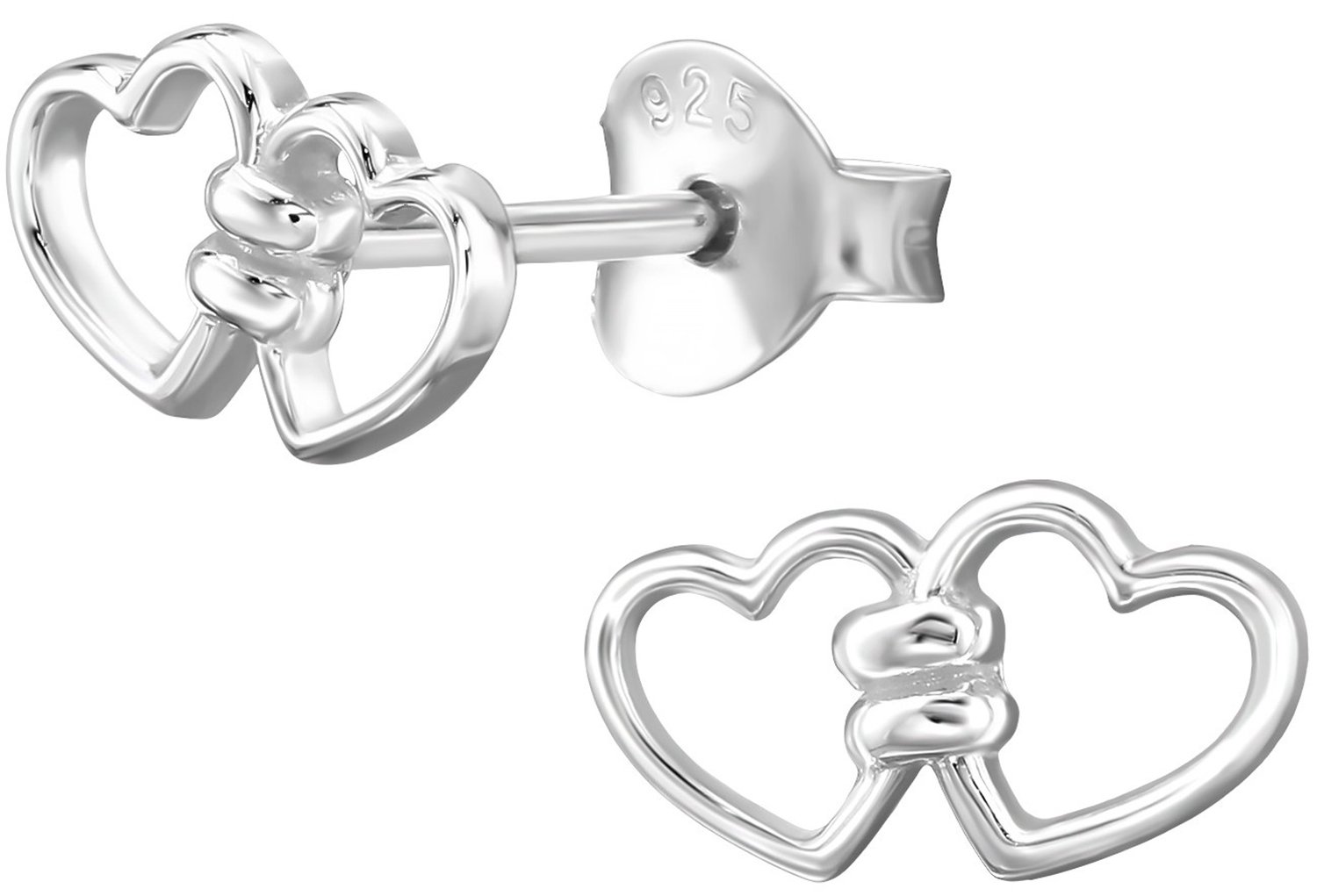 Joy|S - Zilveren hartje oorbellen - 2 hartjes met elkaar verbonden - 9 x 5 mm - sterling zilver 925 - dames oorknopjes