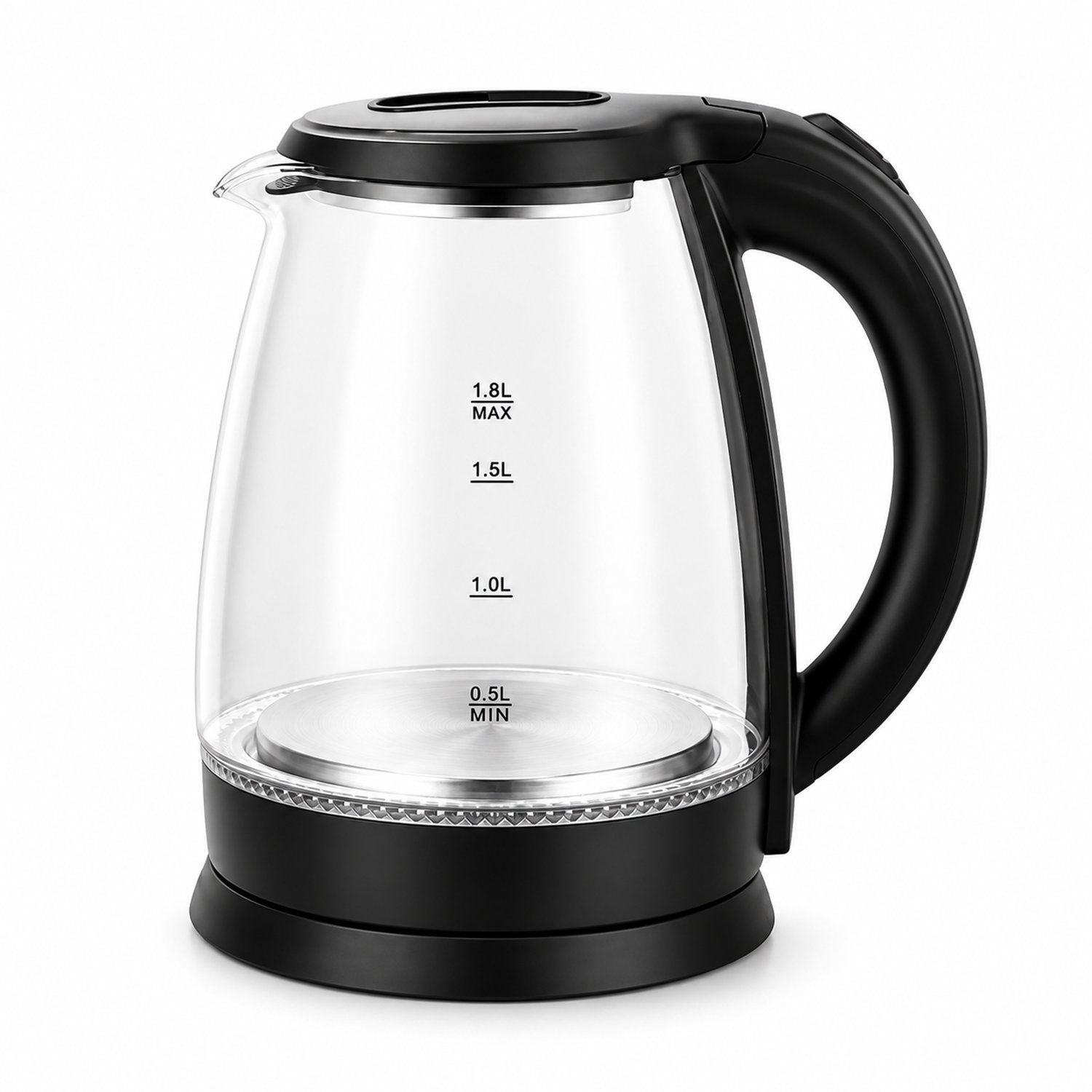 DeltaMerch Waterkoker Glas - 1.8L – 1500W – Blauw LED Licht – Automatische Uitschakeling – Droogkookbeveiliging - RVS - Zwart