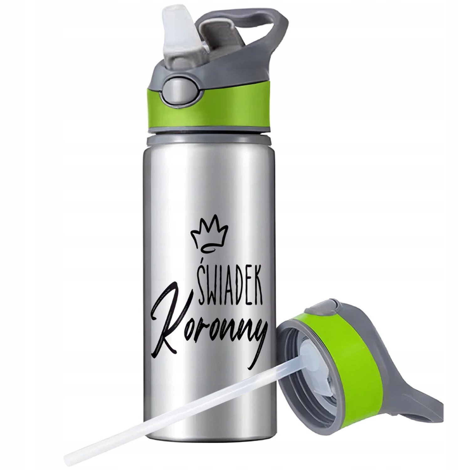 Aluminium Sport Bidon 650ml met Rietje en Handvat - Zilver