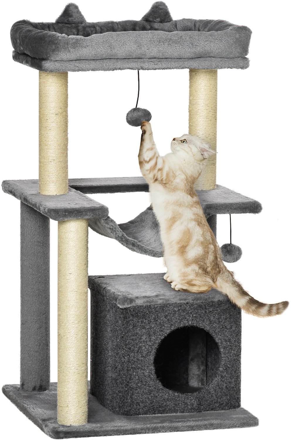 PawHut krabpaal voor katten - Spaanplaat, pluche - 48x48x90cm - Grijs