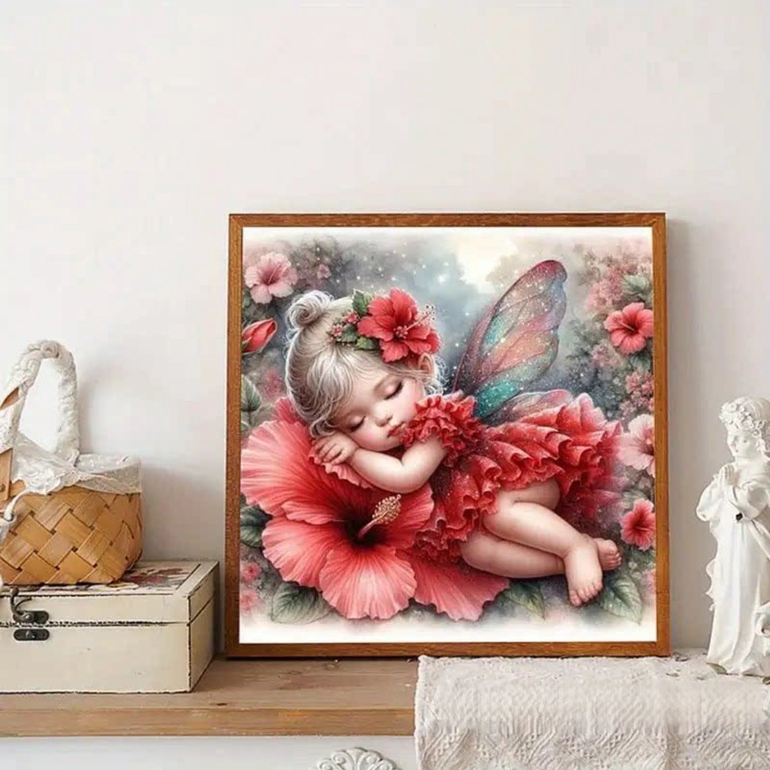 DIY kruissteekborduurpakket/Klein meisje tussen de bloemen/gedrukt kruissteekpatroon borduurpakket (frame niet inbegrepen) 40*40CM