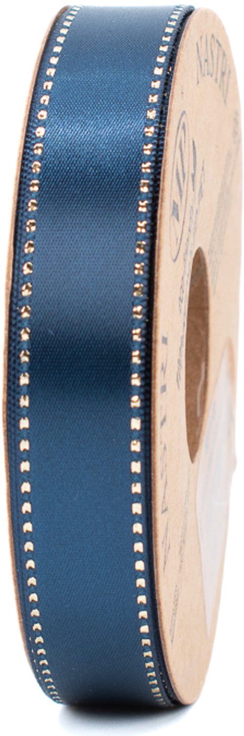 Gerecycled cadeaulint - decoratielint - donkerblauw met gouden rand - 15 mm x 20 meter