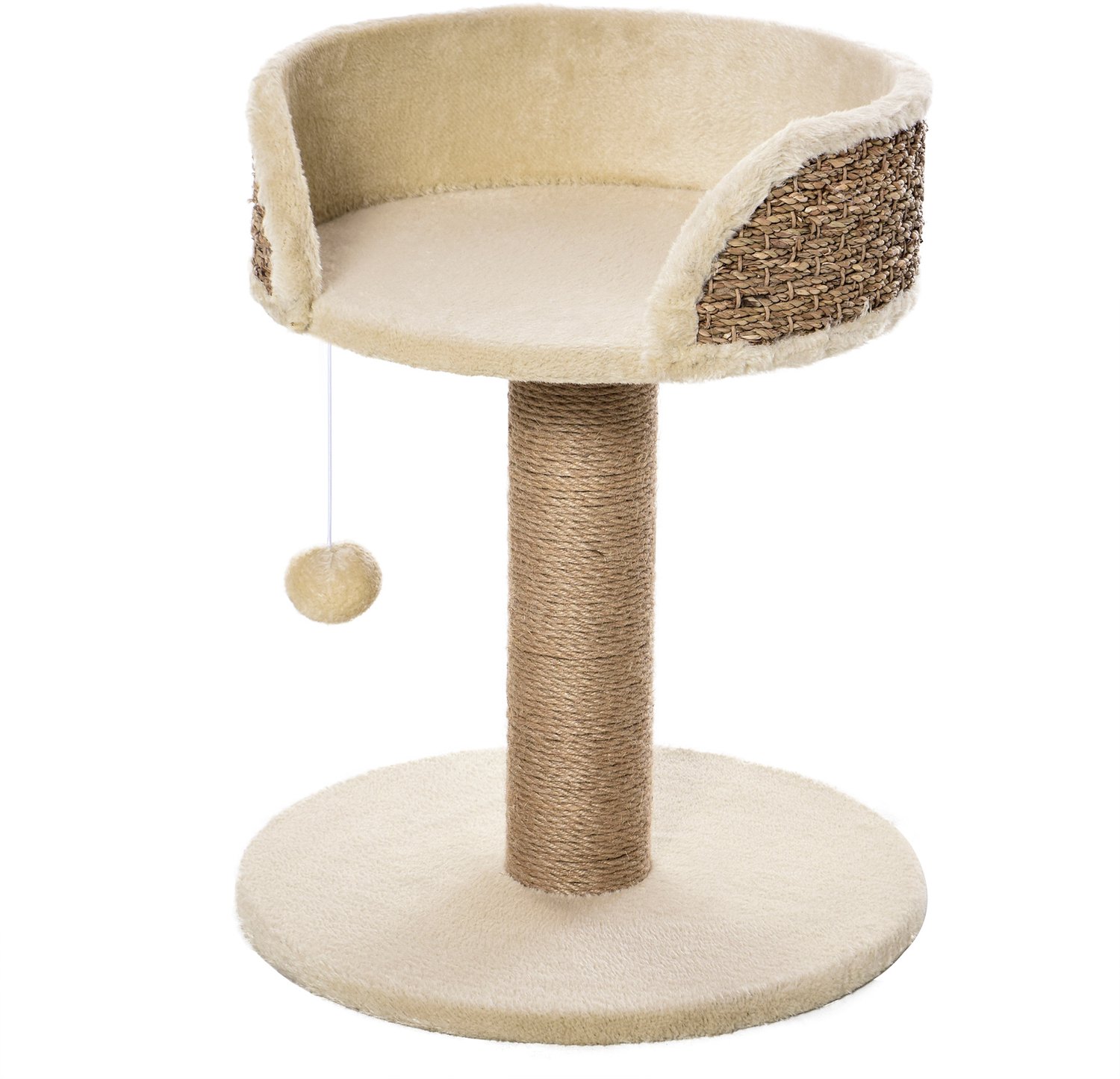 Pawona Krabpaal - Met ligbed, krabpaal en speelbal - 40 x 40 x 49 cm - Beige