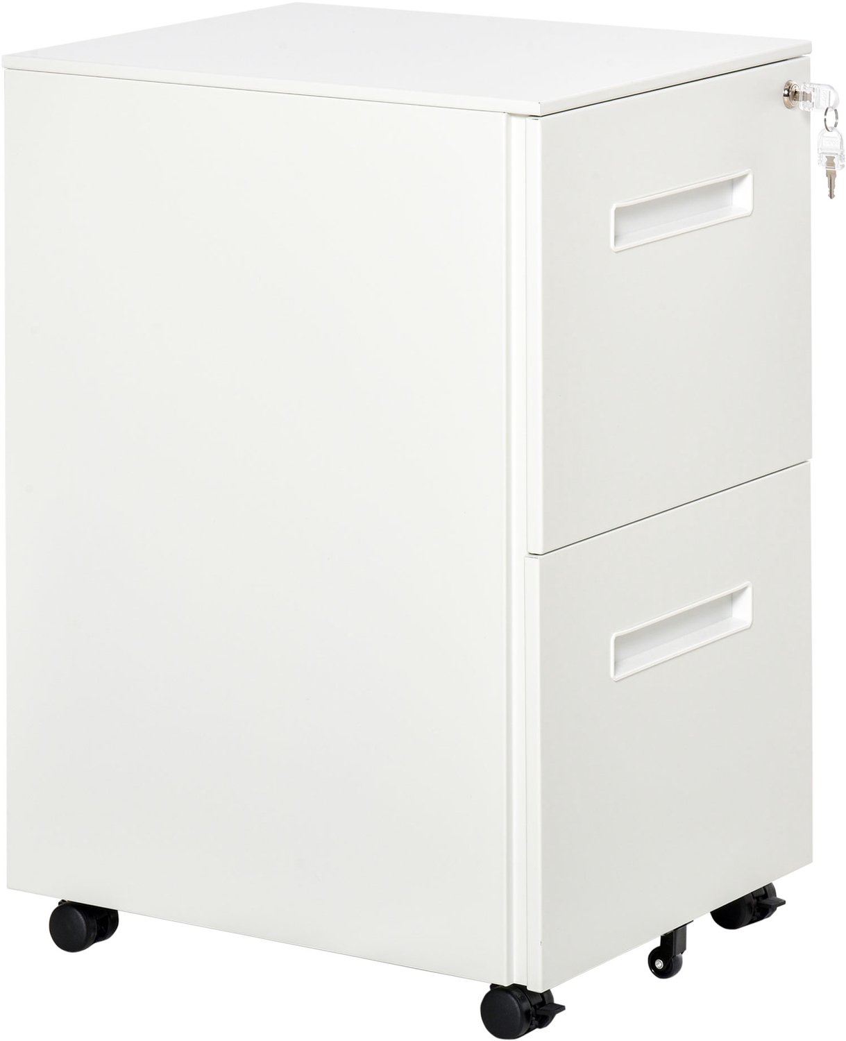 Vinona Ladeblok - Met 2 afsluitbare lades voor hangmappen - Op wielen - Staal - 39 x 48 x 67 cm - Wit