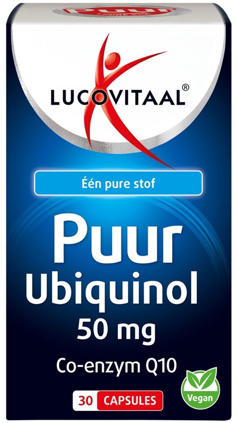 Lucovitaal Puur Ubiquinol 50 mg Co-enzym Q10. Doos met 30 capsules. Vegan.