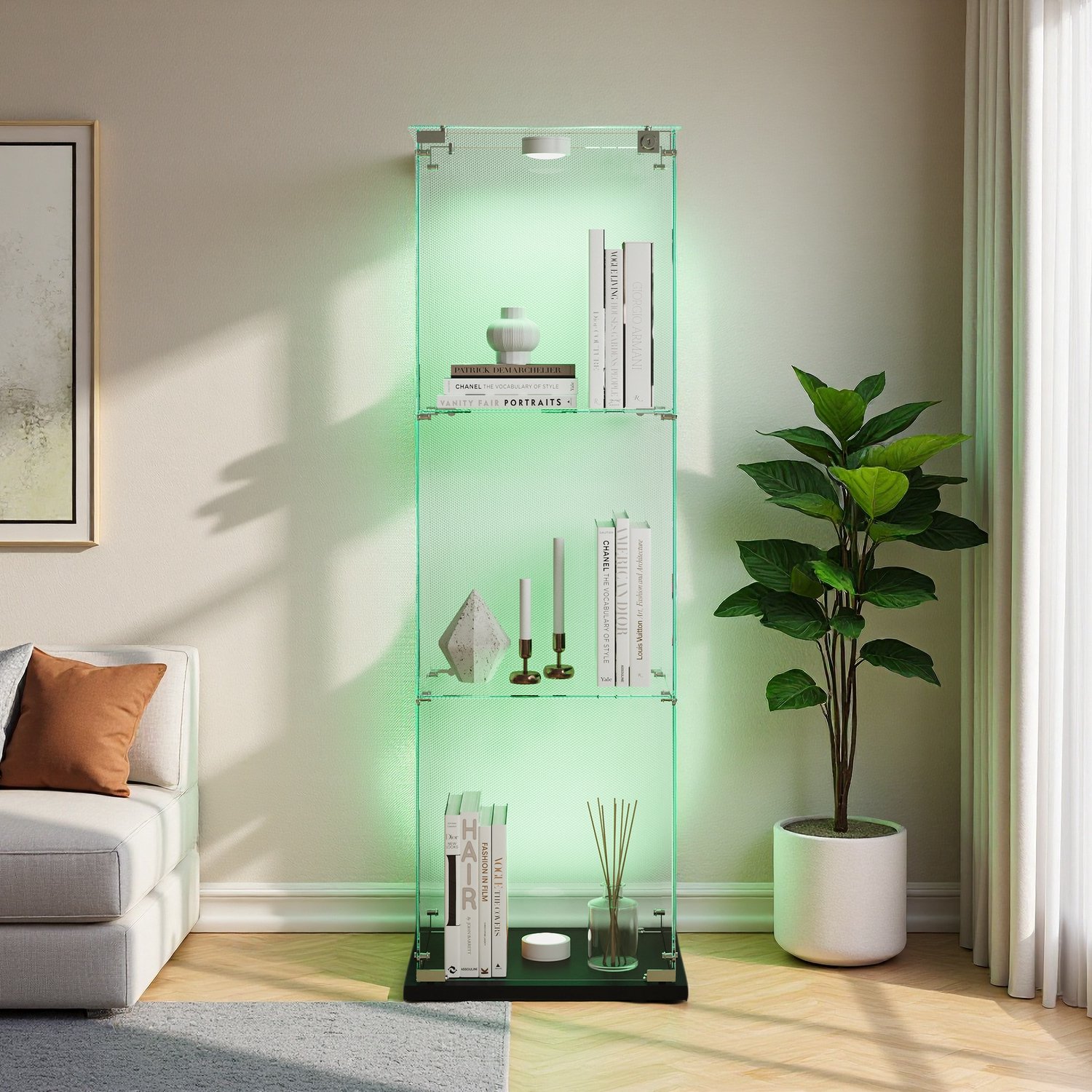 Vitrinekast met LED verlichting veelkleurige - 3 planken en 1 deur - Standvitrine Multifunctioneel - 40x35x123cm - Modern design - Zwart