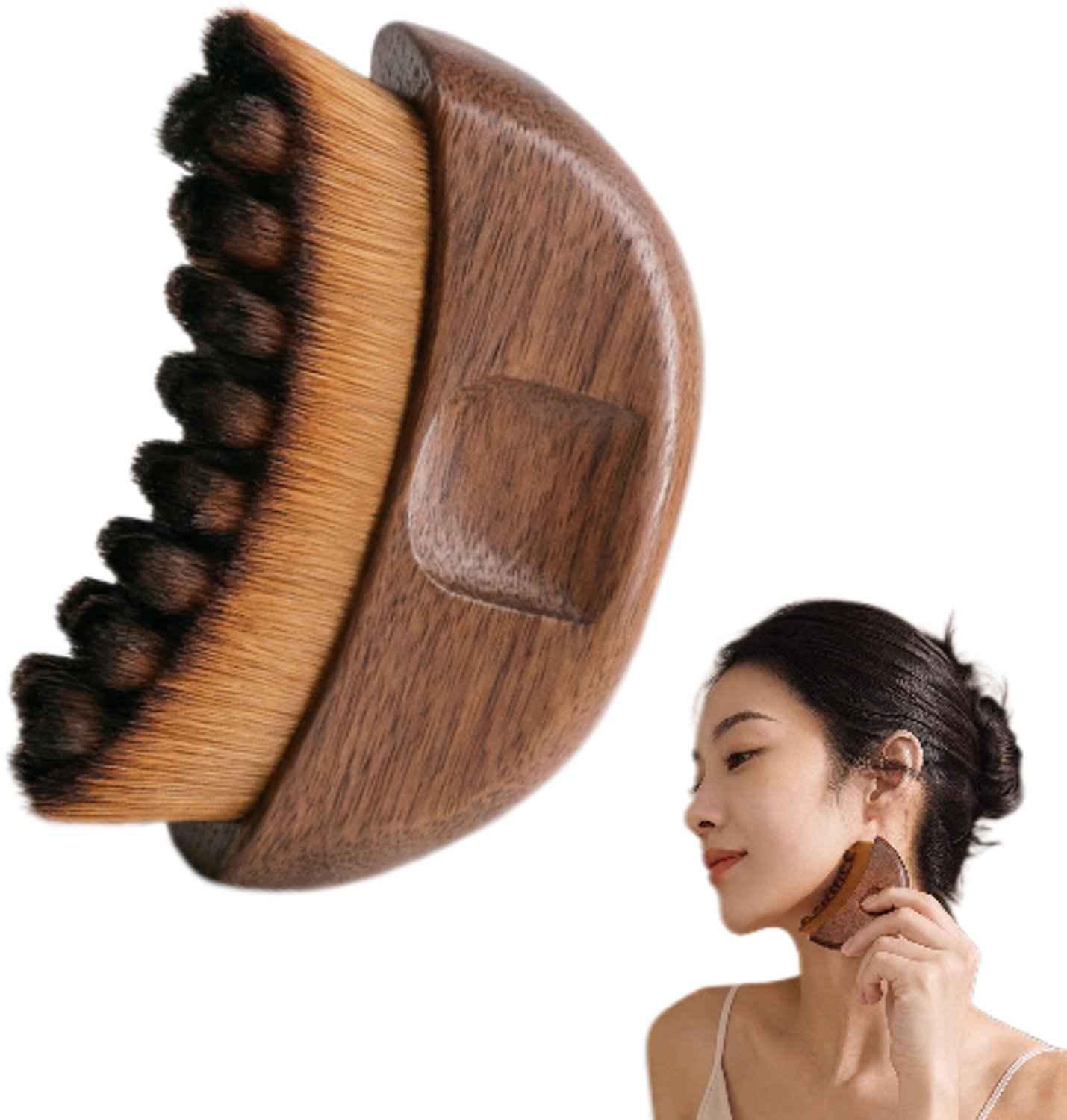 Houten Lymfe Gezichtsborstel - Lymfedrainage Massage Borstel, Gezicht Contour Borstel voor Droogborstelen en Gezichtsmassage
