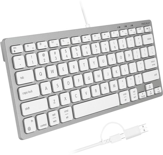 Macally UCASLIMKEYCA Compact bedraad USB-C en USB-A toetsenbord voor Apple Mac en iPad - Witte toetsen - U.S. Engels (QWERTY) layout — cadeau in Elektronica - foto 7