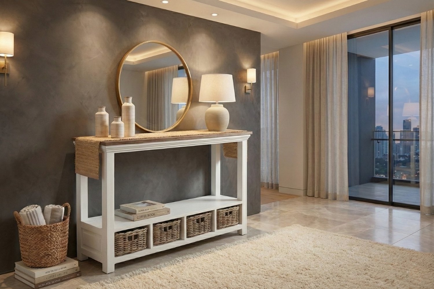 Teakea - Napoli wandtafel teak 120 x 35 x 78 cm - wit met 3 laden