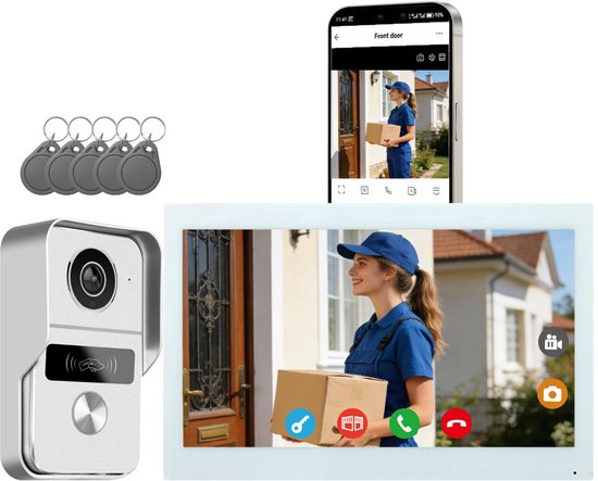 Video Deurbel Wifi Intercom - 2-draads 1080p Camera - 10,1 Inch IPS Touchscreen - Tweerichtingsaudio - Buitenbeveiliging — afbeelding 2