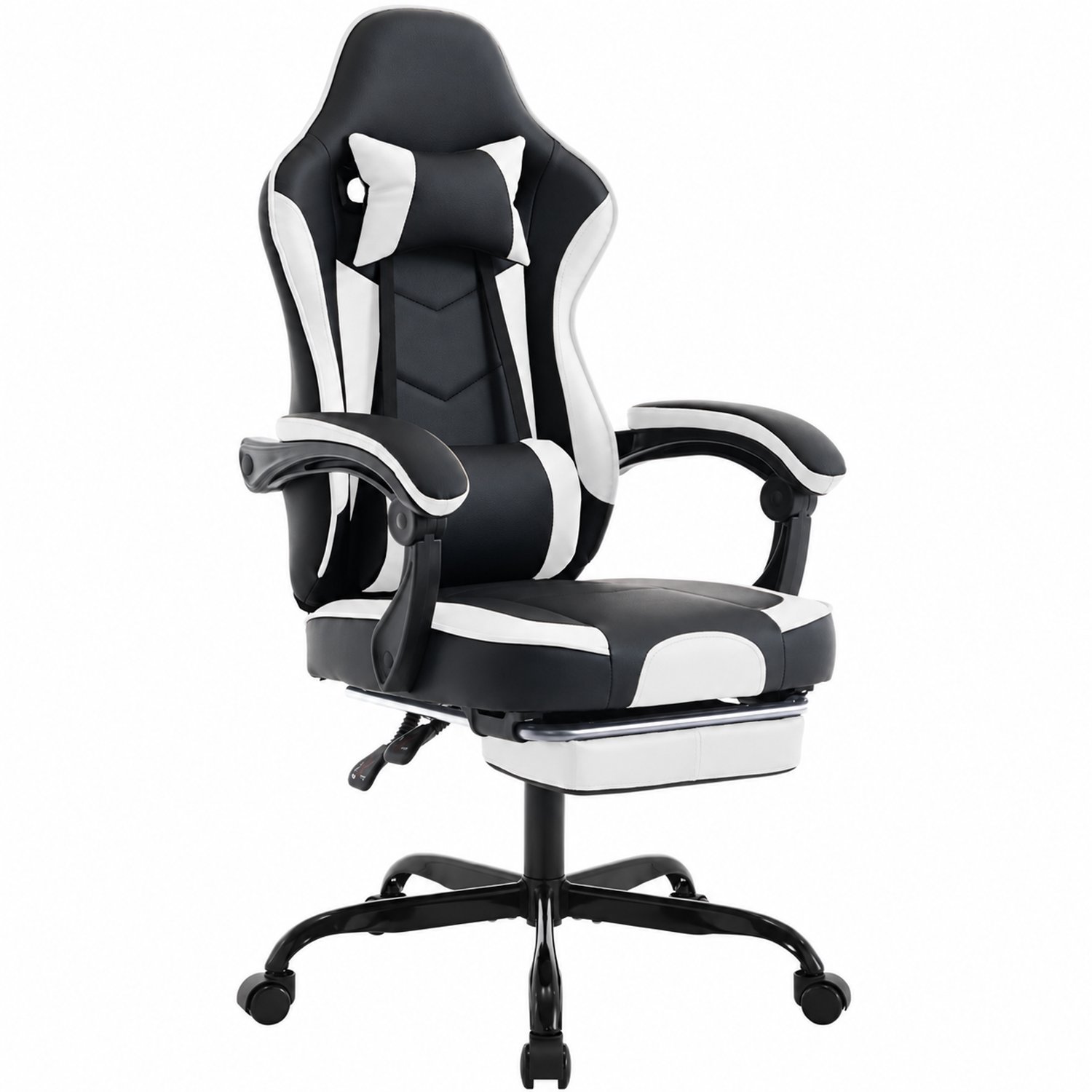 Joholic - Gamestoel - Massage - Voetensteun - Zwart/Wit - Bureaustoel - Lendesteun - In hoogte verstelbaar - Ergonomisch