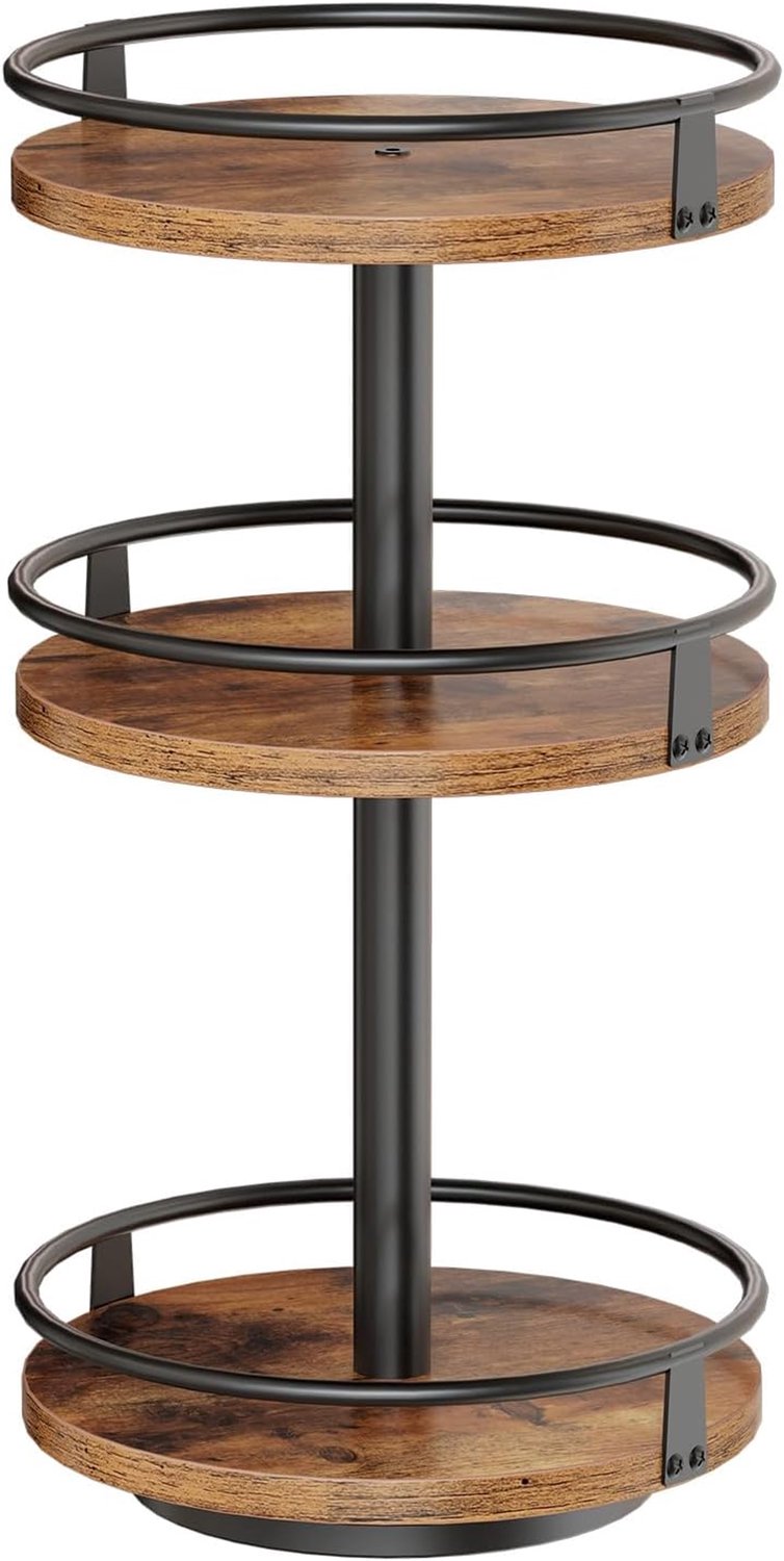 Famanu – Draaibaar kruidenrek met 3 lagen voor aanrecht en make-uptafel, keukenorganizer in rustiek bruin en zwart
