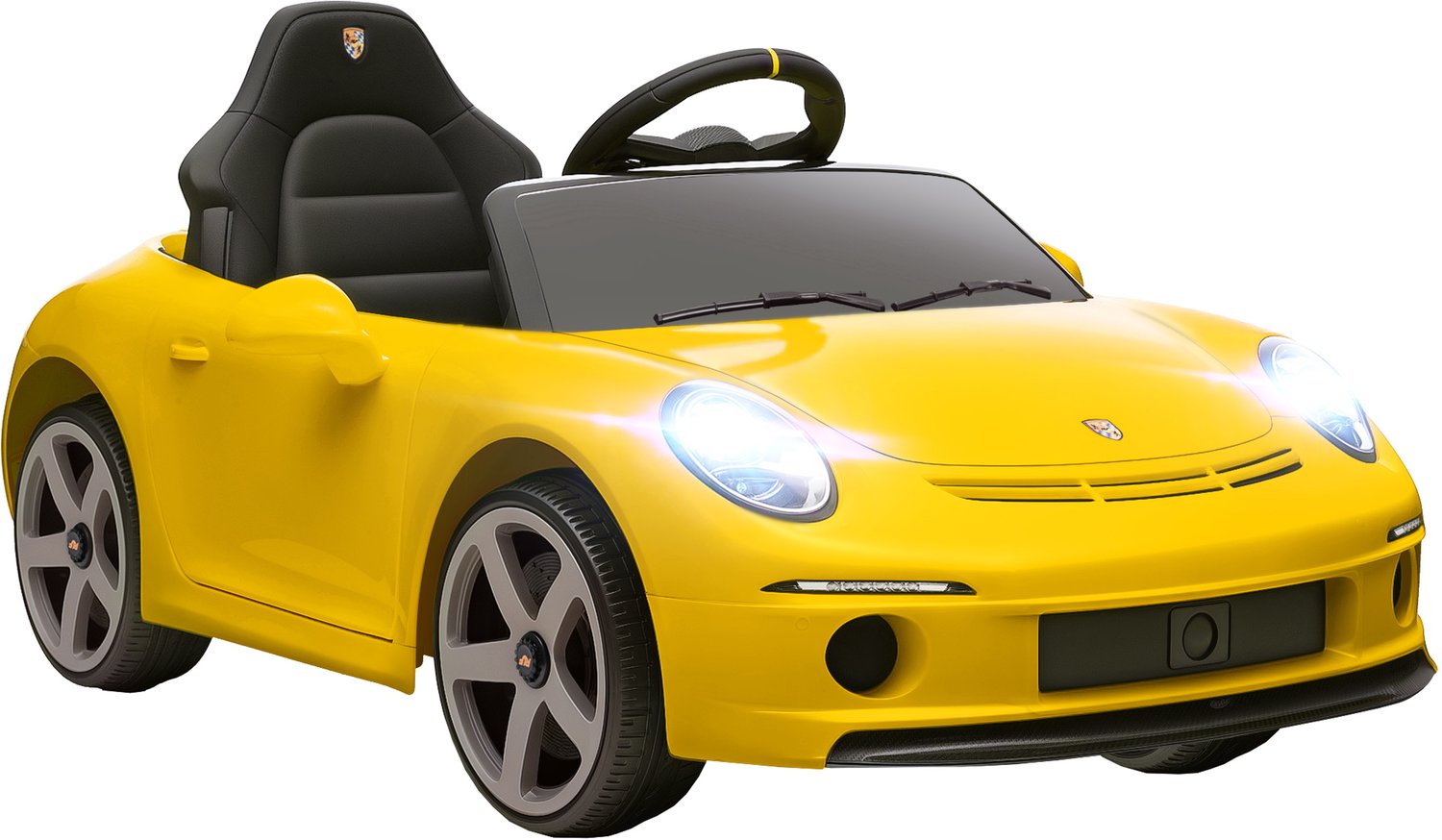 Playon Elektrische kinderauto RUF GT - Met afstandsbediening en muziekspeler - Met achtervering en veiligheidsgordel - 108 x 65,5 x 47 cm - Geel