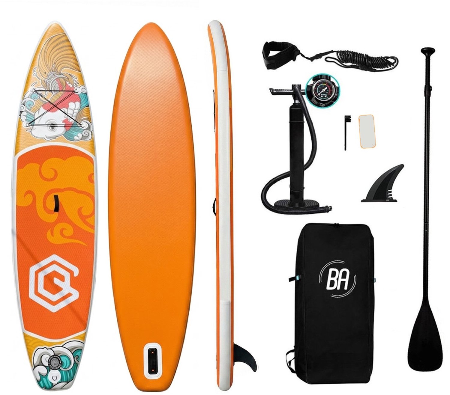 Best Active Sea Spirit SUP Board XXL - 335x81x15cm - Opblaasbaar Paddle Board - Complete Set - Met Pomp / Draagtas / Verstelbare Peddel / Enkelkoord / Reparatiekit - Belastbaarheid Max. 165KG - Oranje