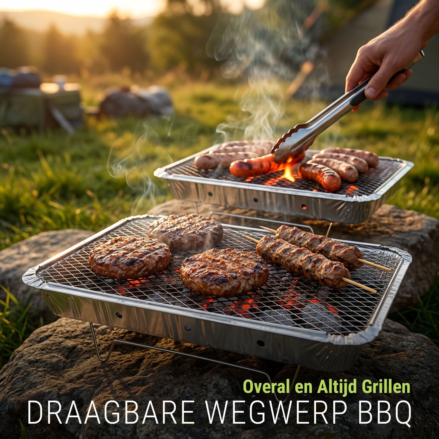 Wegwerp Barbecue met Houtskool – 2 Stuks – Grote Wegwerp BBQ 48 x 30,2 cm – BBQ Houtskool 1,45 kg per Stuk – Instant Tafel BBQ voor 4-6 Personen – Camping, Picknick of Tuin – Inclusief Rooster – Barbecue Accessoires – BBQ Kopen