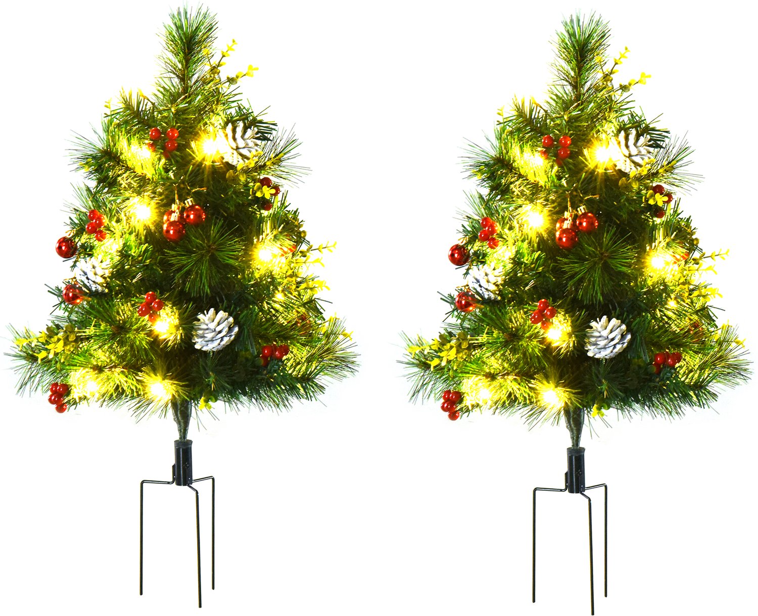 TEKROA®Set van 2 Kunstkerstbomen met LED Verlichting Ø Groen 33 x 75 cm 75 cm