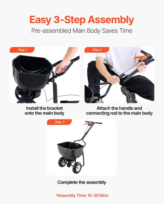 Loopstrooier- 27 kg capaciteit- duwstrooier met trechterrooster- strooibreedte van 0-3 meter- 20 cm all-terrain pneumatische banden- strooier voor tuin en gazon- voor zaad en kunstmest. — afbeelding 5