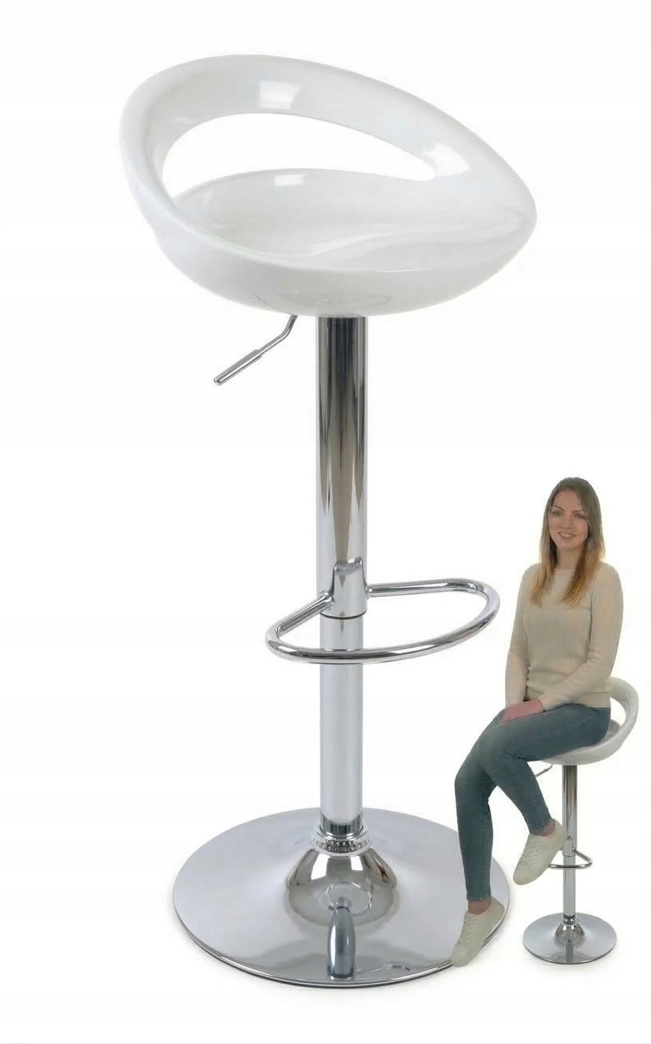 orio Barhocker HK-01-BI Wit Chroom Keuken Hoge Stoel Verstelbaar ABS