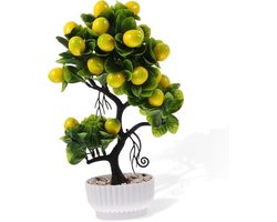 Kunstcitroenboom - Nepfruitboom - Voor binnen - Decoratie - Levensecht uiterlijk - 33x22x12cm - Zoals getoond