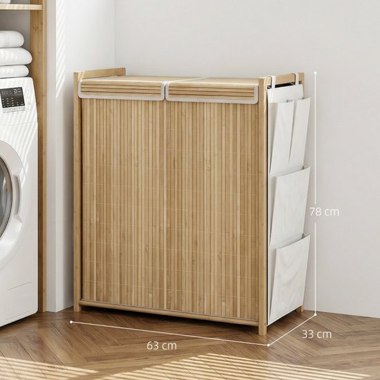 MODFU - Bamboe Wasmand Met Deksel En 2 Waszakken - 120 L - Naturel van modfu — afbeelding 2