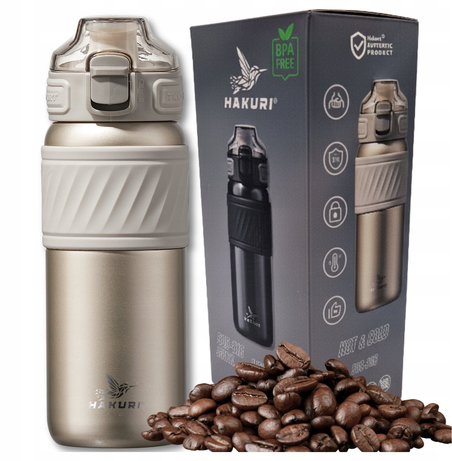 Hakuri Trekker Thermosbeker 500ml - Goud, RVS 316, Lekvrij