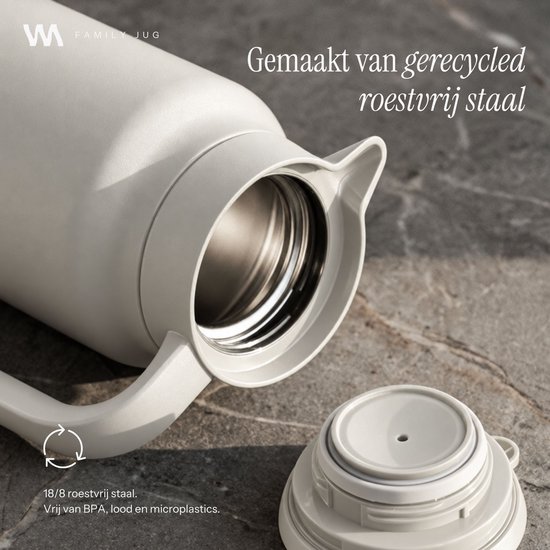 VANN® 3-wandige RVS Thermoskan 1.5L – Isoleerkan – Schenkkan met Drukknop – Voor Koffie, Thee, IJswater & Meer – VANN® Family Jug – Oatstone — cadeau in Koken & Dineren - foto 3