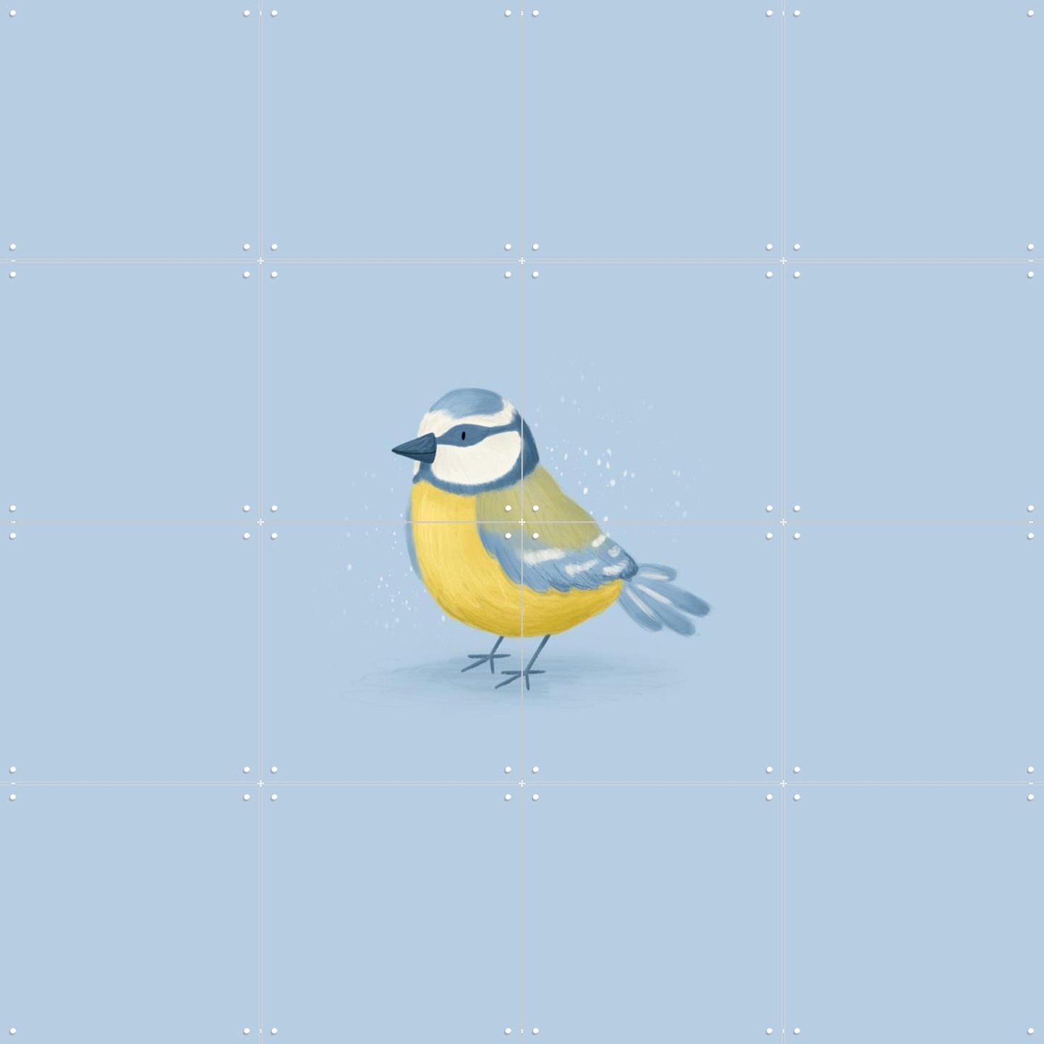IXXI Blue Tit, Studio Phie - 80 x 80 cm - Grote wanddecoratie en posters - Illustraties, Fantasierijk, Babykamer, Vogels Blauw