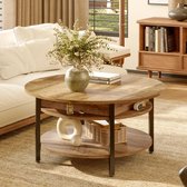 FABATO CT007-Ronde Salontafel-Landhuisstijl-In Hoogte Verstelbaar-68x68x50,8 cm-2 Etages-Natur
