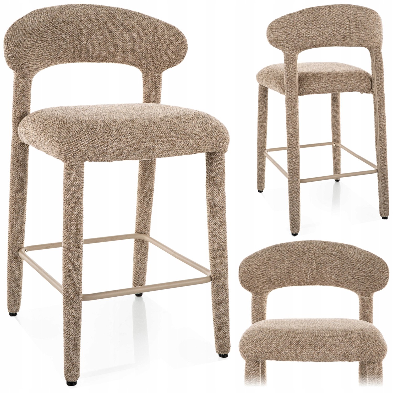 CAVA H-2 beige kasjmier barstoel met rugleuning, gestoffeerd