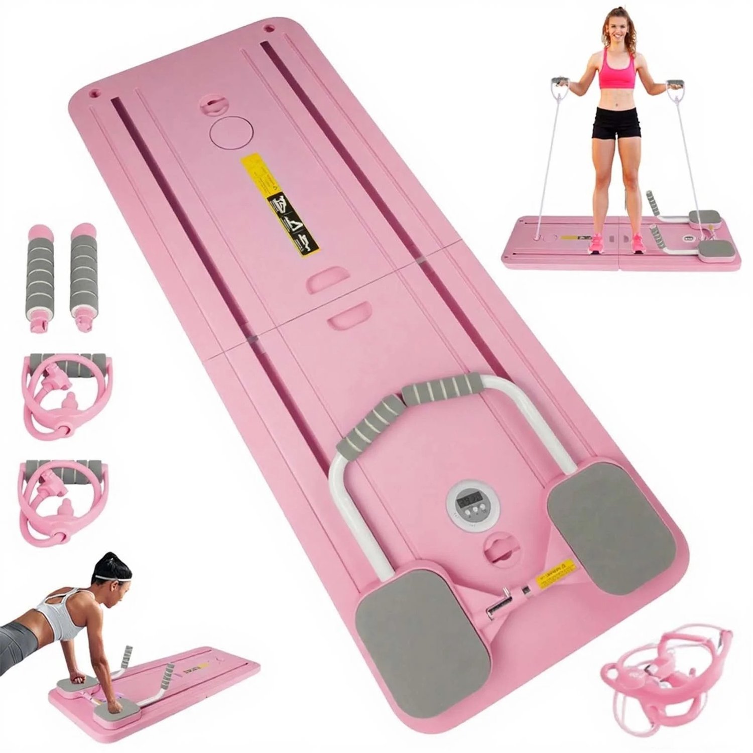 Veya Pilates Board Roze - Reformer - Set - Mat - Full body workout - Opvouwbaar - Stevig en stabiel - 93 x 37,5 x 3cm (LXBXH)