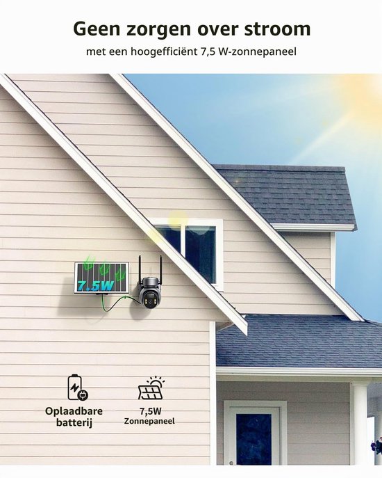Buitencamera 4G LTE - Zonne-Energie Met 2K Resolutie - PTZ Draaibaar - Nachtzicht - Bewegingssensor - Draadloze Beveiligingscamera — afbeelding 5
