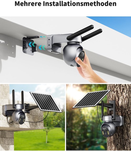 Buitencamera 4G LTE - Zonne-Energie Met 2K Resolutie - PTZ Draaibaar - Nachtzicht - Bewegingssensor - Draadloze Beveiligingscamera — afbeelding 3