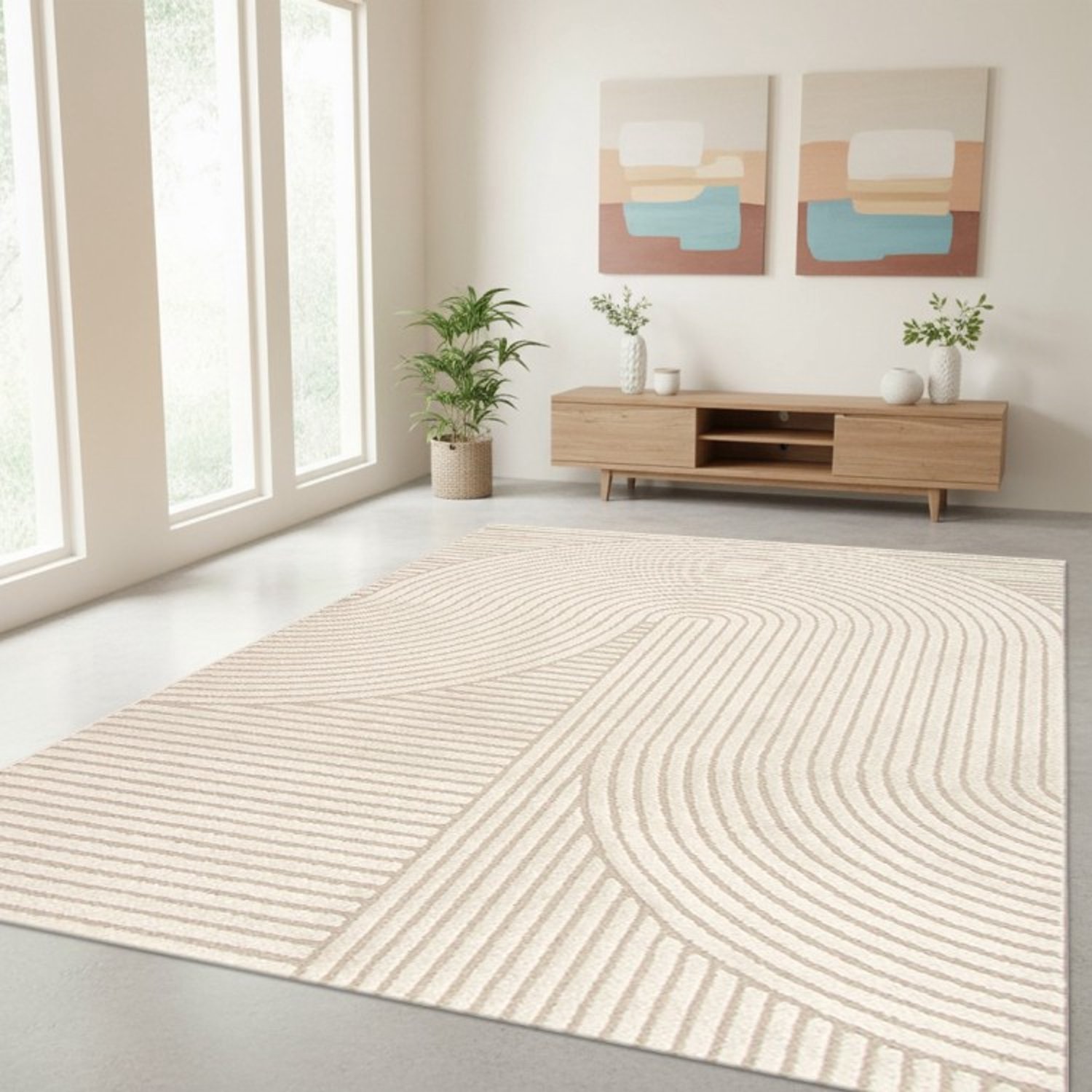 TapisTrend Designer tapijt Beige 300x400 cm Modern vloerkleed met grote, in elkaar verweven bogen en reliëflijnen voor de woonkamer
