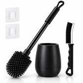 MICHILO WC Borstel Siliconen met Houder - 49 cm Lange Toiletborstel - Hangend & Vrijstaand - Inclusief Precisieborstel - Zwart