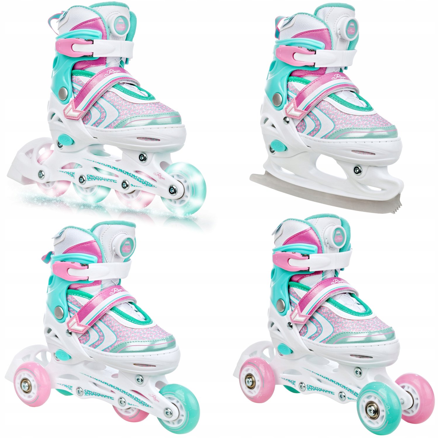 RAVEN Lia PLUS 4-in-1 Kinder Skates/Schoenen, Maat 27-30, LED Wielen