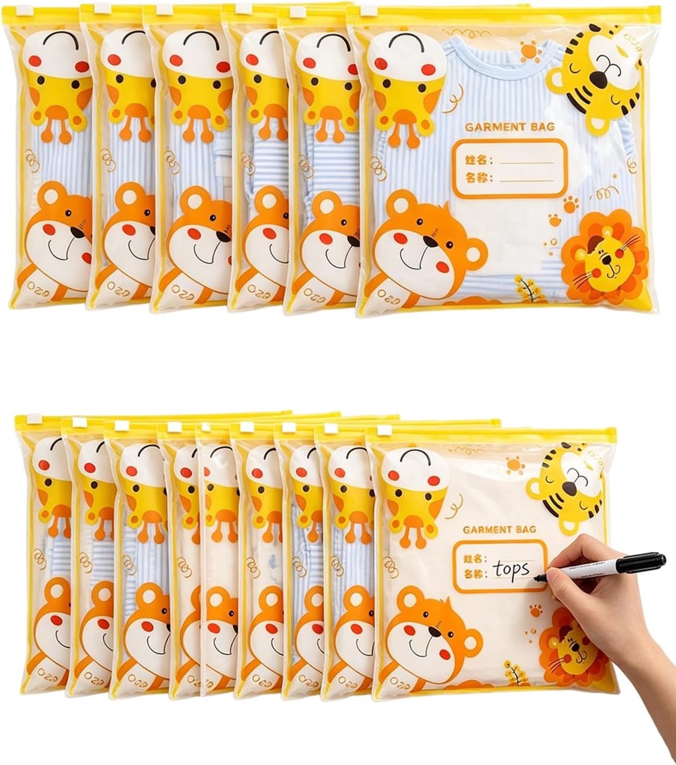 Set van 20 newborn bags voor ziekenhuisorganisatie (10 groot + 10 klein) met waterdichte sluiting, perfect voor luiers en babykleding, voorkomt besmetting tijdens zwangerschap en bevalling
