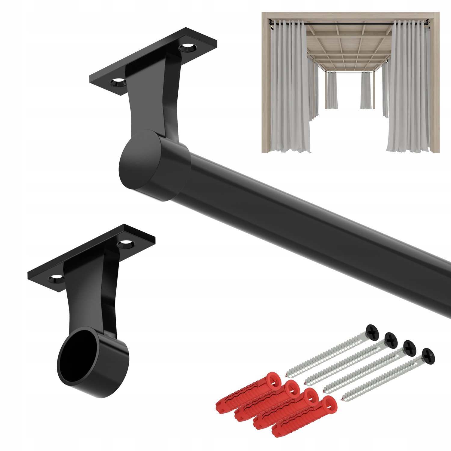 Merلوze Balkon & Terras Gordijnroede - Zwart, 100cm, Ø25mm