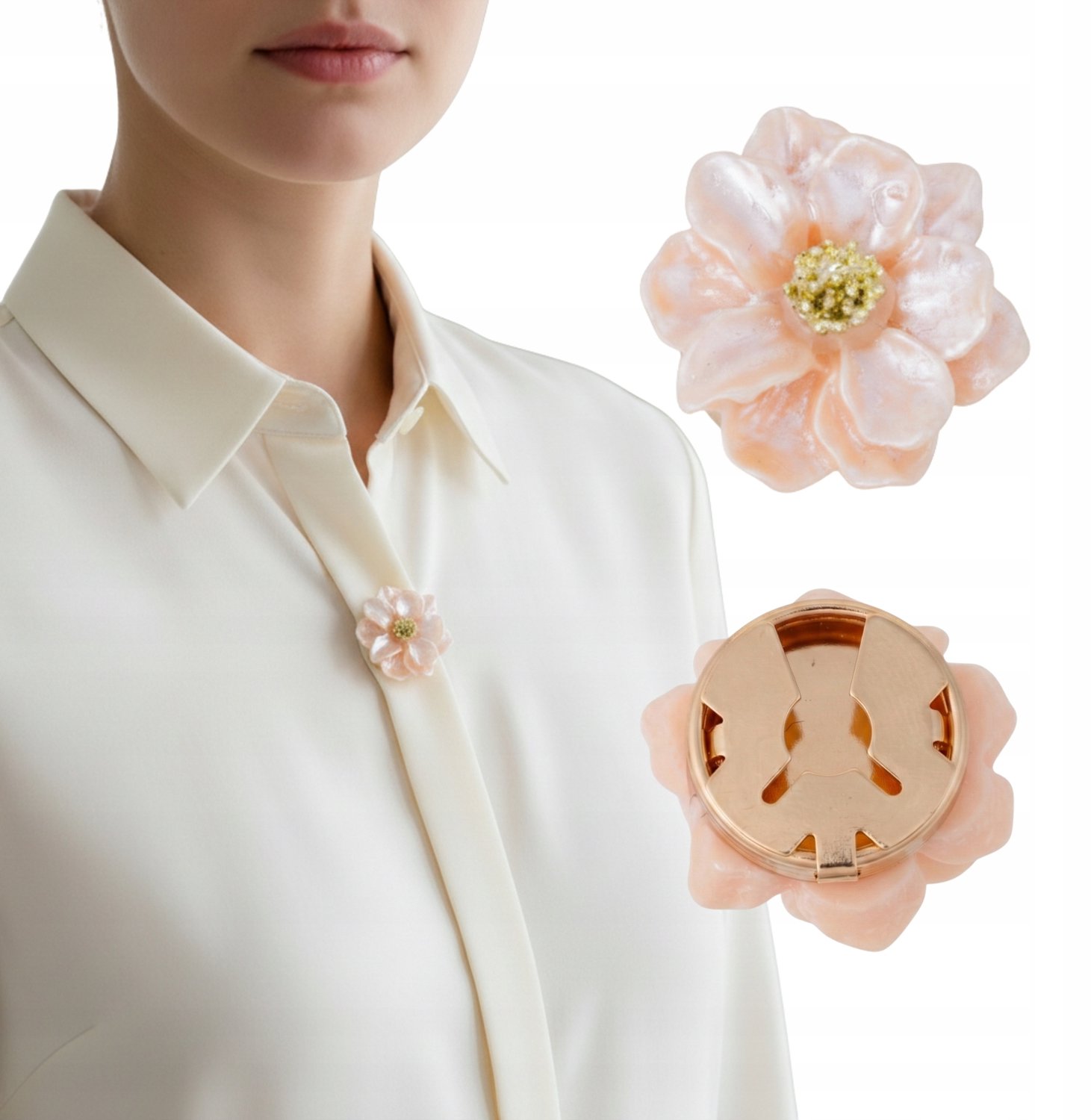 Decoratieve Knopenhoes Bloem Perzik Roze - Elegante Blouse & Manchet Accessoire