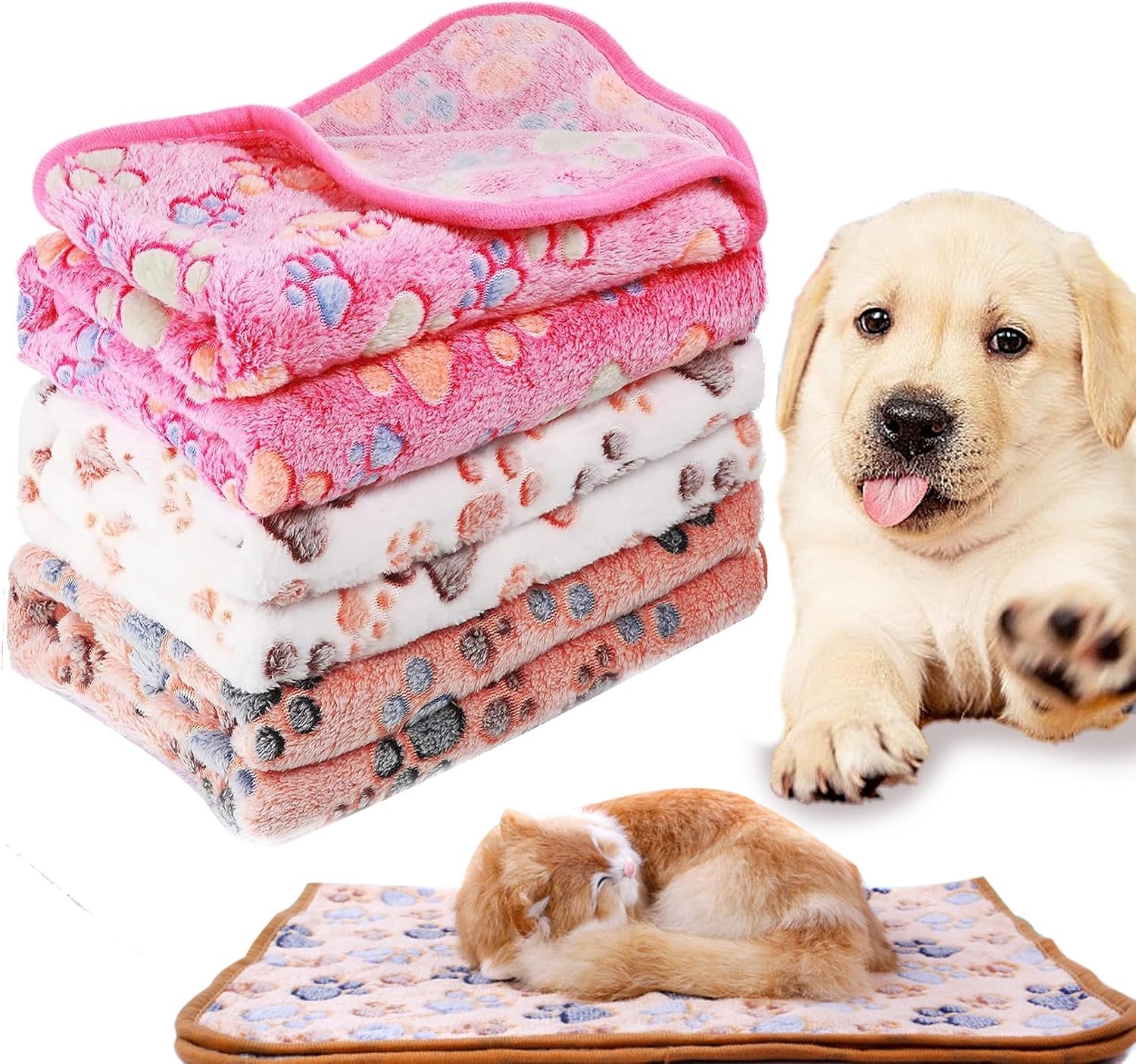 Hondendeken - Kattendekens voor rustplekken - Fleece spreien voor huisdieren - Pluizige koraalvlies set bescherming - Machinewasbaar voor dagelijks gebruik - Drie zachte dekens inbegrepen - Beige roze bruin - 76 x 104 cm