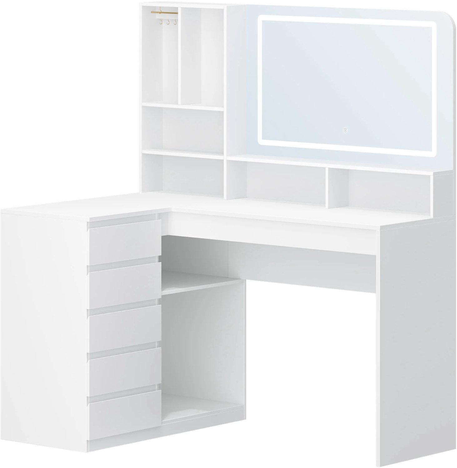 Atlasyx tafel - Make up - Kaptafel - Met spiegel en verlichting - Makeuptafel - Bureau - L-vormig ontwerp - 120 x40x 137,7cm - Wit