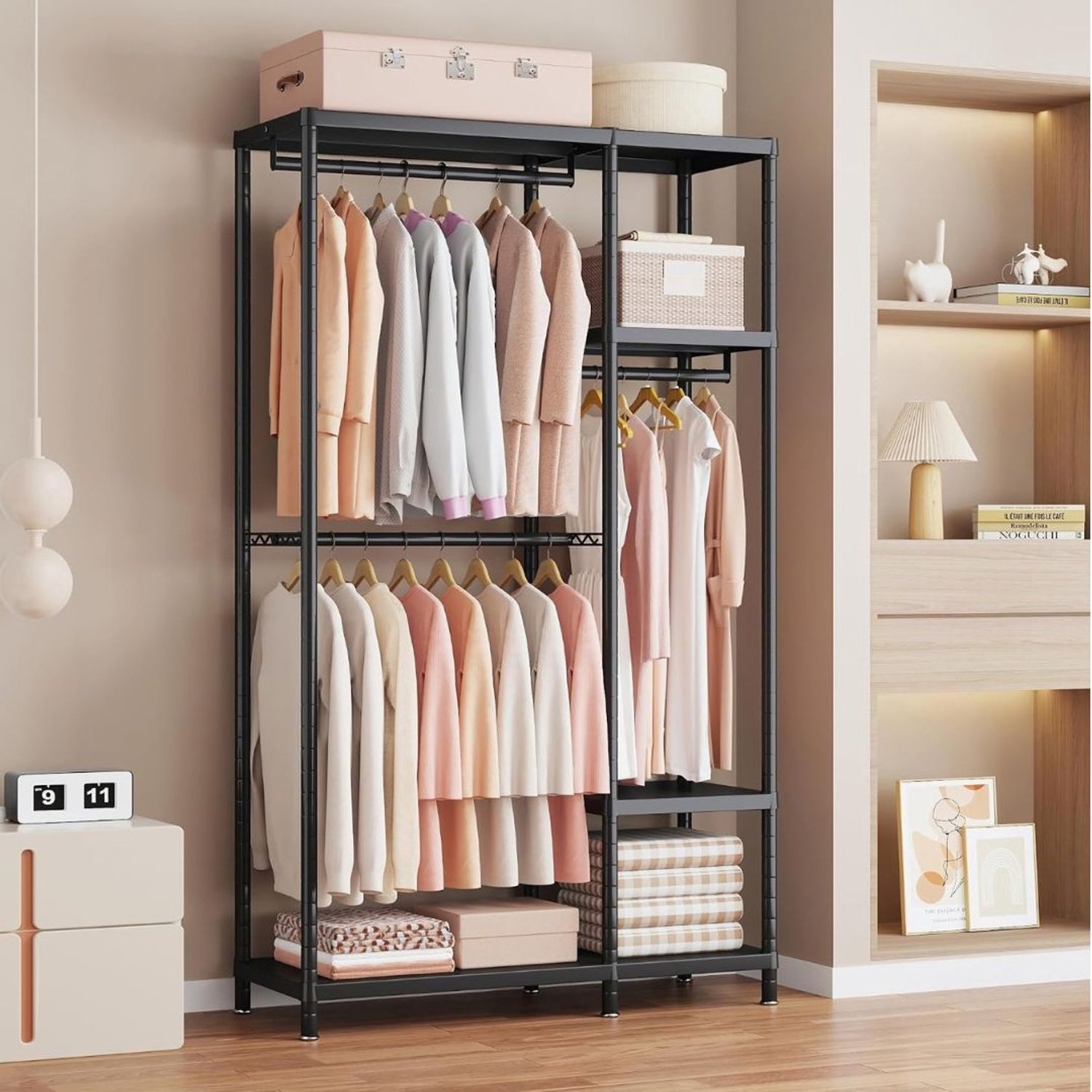 Kledingrek Metaal - Kledinghangers - Dressboy - 6 planken - 3 stangen - Zwart