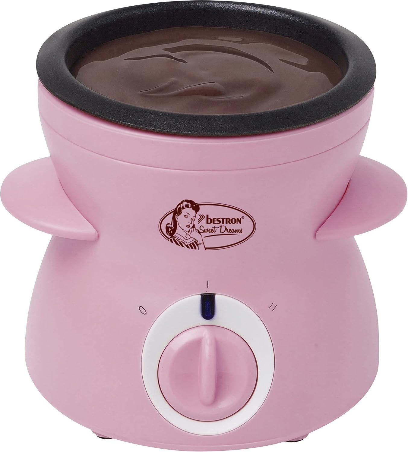 Chocoladefondue Elektrisch – 0,3 Liter – Inclusief 10 Vorkjes, 10 Spiesjes en Spatel – Antiaanbaklaag – 2 Standen – Roze