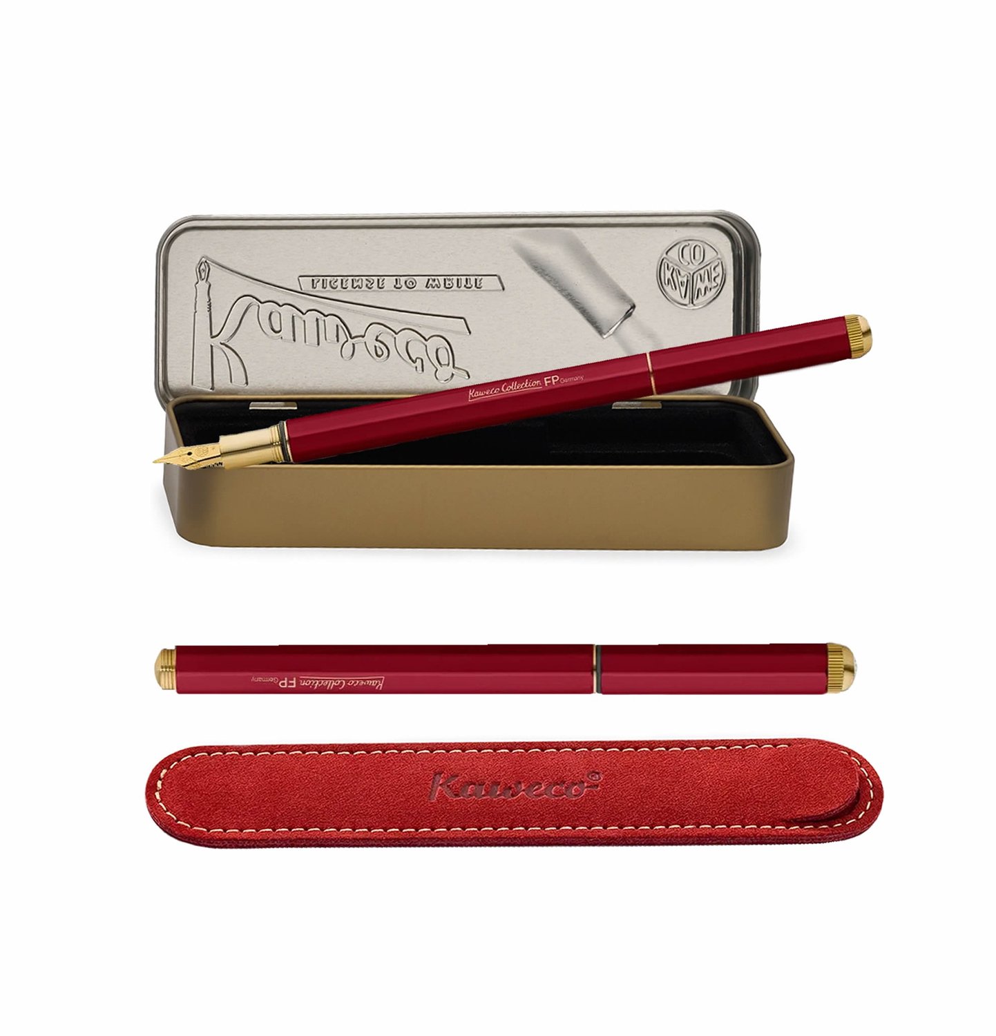 Kaweco - Collection - Cadeauset - Vulpen - Leer etui - Nib M - Donkerrood