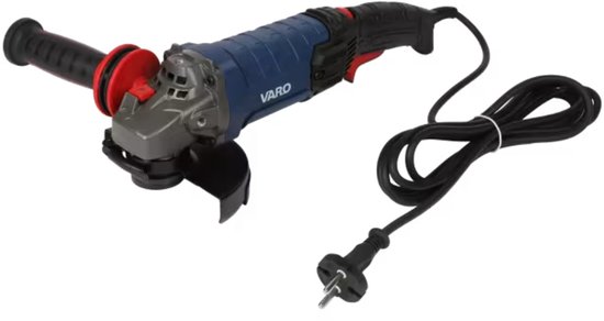 Varo haakse slijper 1300 watt Ø 125 mm - 6 snelheden -Asvergrendeling voor het eenvoudig wisselen van slijpschijven - Soft start functie voor een geleidelijke en gecontroleerde start