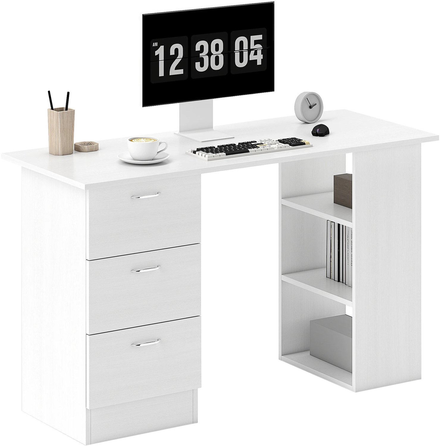 VILIMA - Bureau - Bureau wit - Bureau met lades - Opbergruimte - 3 open vakken - 3 lades - 120x50x72 cm - Klassiek ontwerp