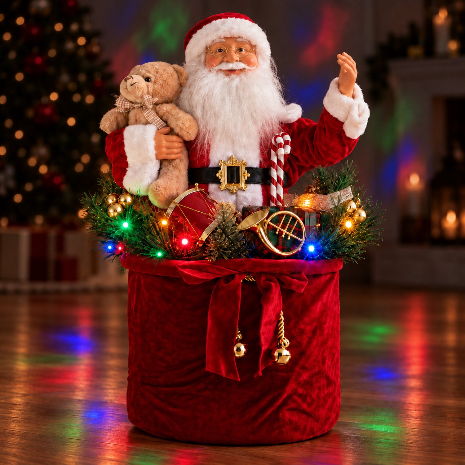 EasyMart Kerstman Decoratie 60 cm - Kerstdecoratie - Dansende Kerstman Pop met Muziek en LED-Verlichting - Op Batterijen - Kerstversiering voor Binnen