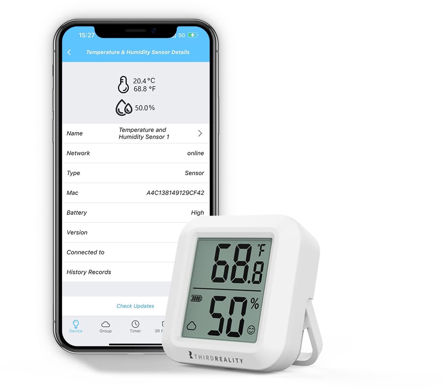 Zigbee-temperatuur- en vochtigheidssensor met digitaal LCD-display, ZigBee-hub vereist, app-registratie, externe monitoring en slimme woningautomatisering, inclusief AAA-batterijen