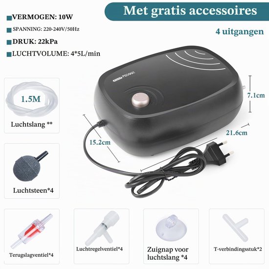 10 W krachtige aquariumluchtpomp: 4-outlets 320 GPH luchtpomp voor vistank — afbeelding 2