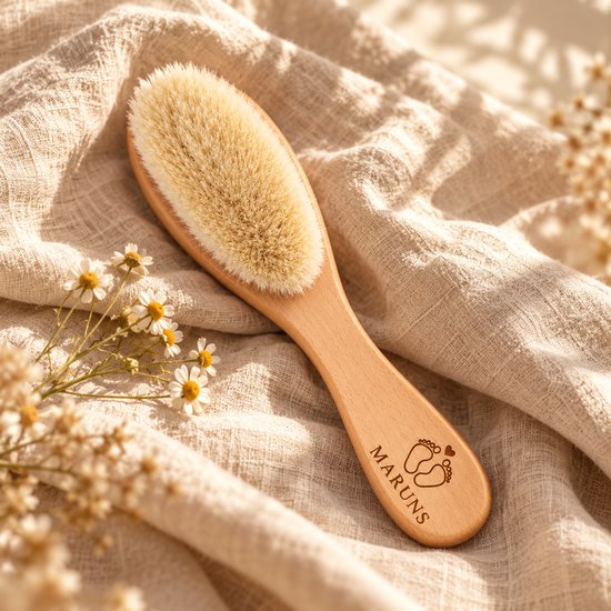 MARUNS Baby Haarborstel – Zachte Babyborstel – 100% Natuurlijk Geitenhaar & Beukenhout – Haarverzorging voor Baby’s — afbeelding 5