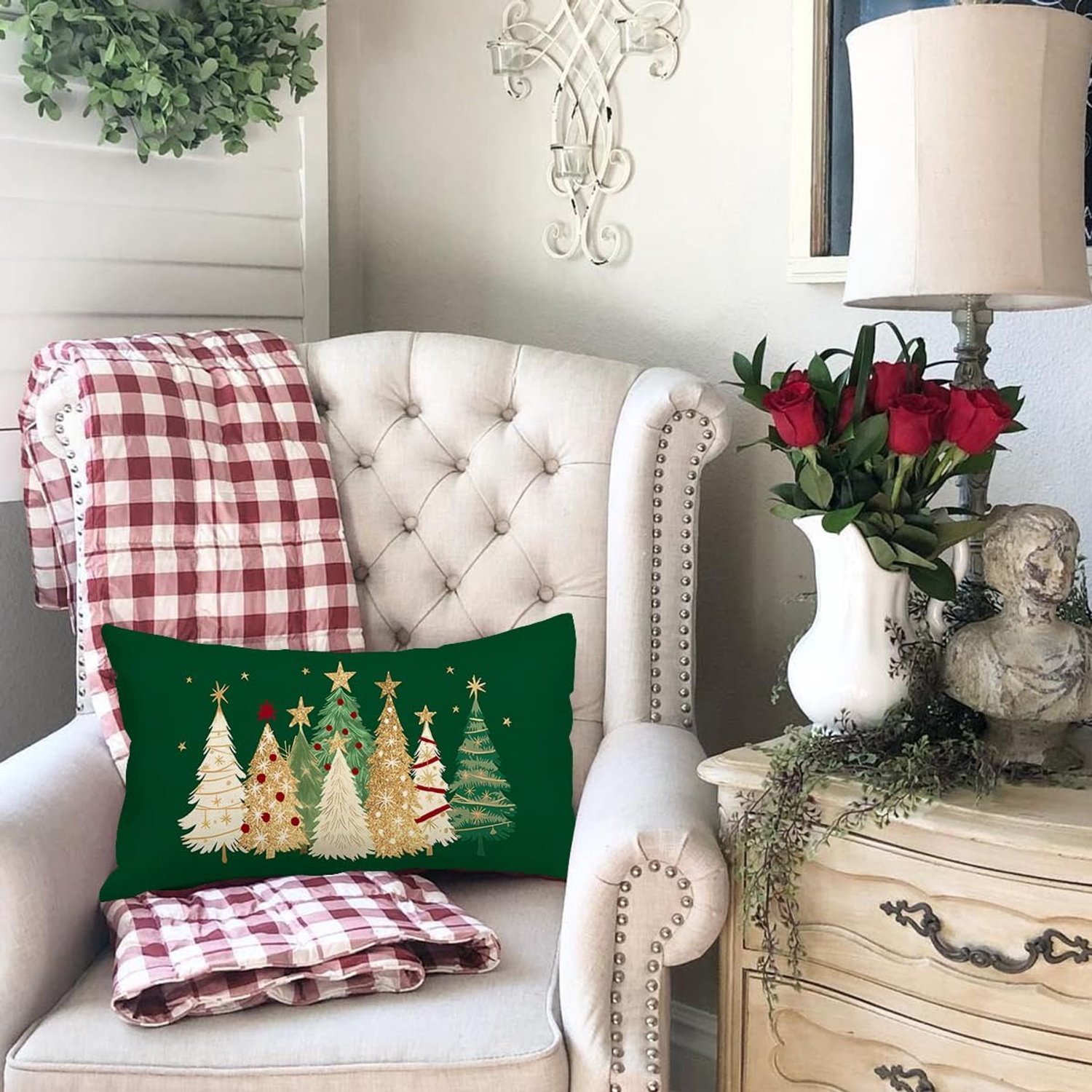 2stuks- Kerst kussenslopen - kussenhoesjes - kussenhoes kerst - kussenhoes 30x50 cm - kussensloop kerst - kerst kussensloop - kerstdecoratie voor binnen - Sierkussenhoes - kerstdecoratie woonkamer - Kusseninzetstuk niet inbegrepen,Groen – foto 2